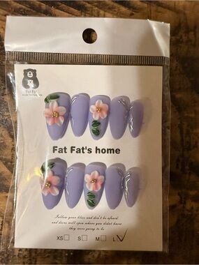 Lavender Press-On Nails with Pink Floral Accents